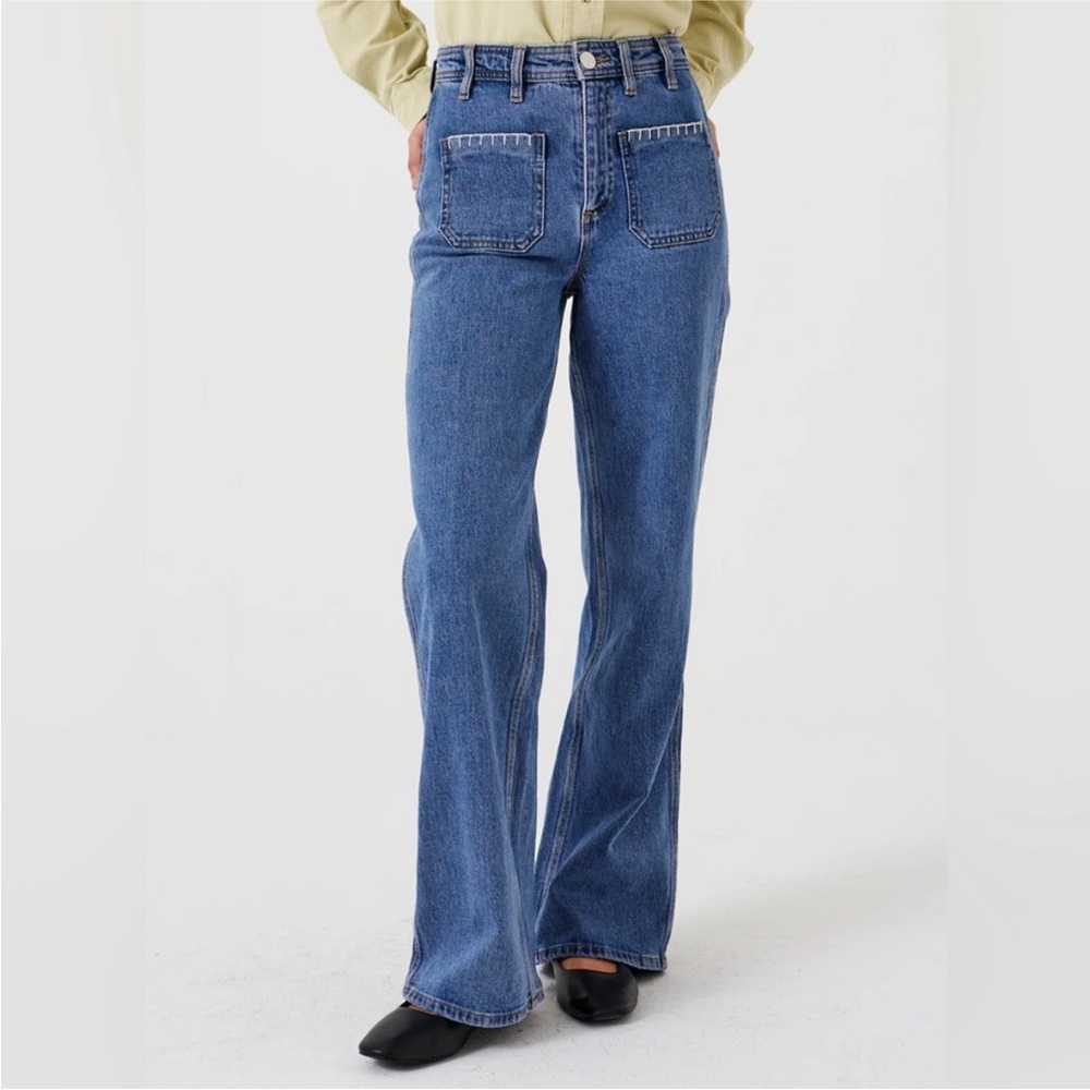 Seventy + Mochi Mabel Patch Pocket Wide Leg Flare High Rise Jeans Size 30 x 30.5